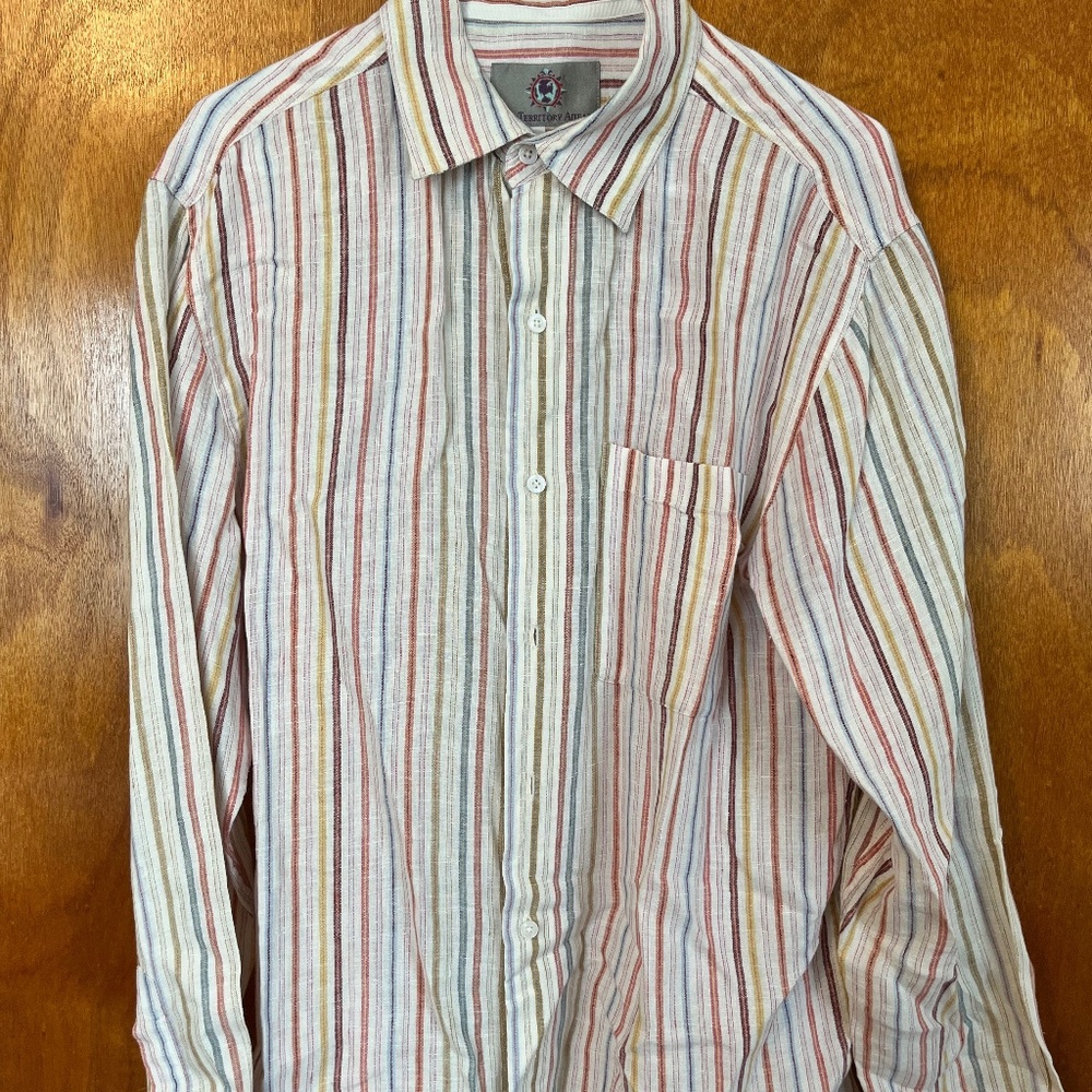 The Territory Ahead Button Up Striped Linen Shirt, Oversized M